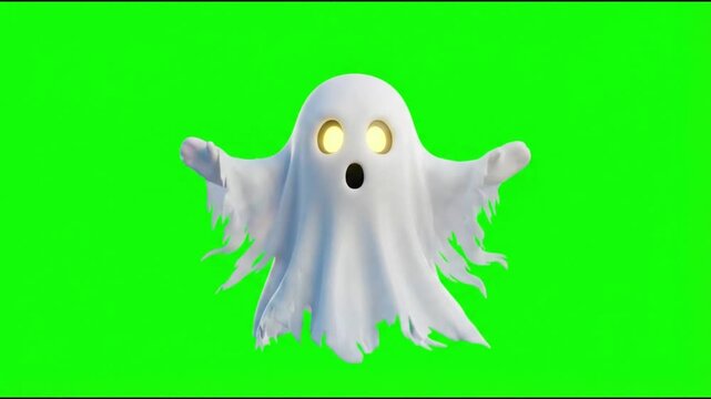 Cute 3D ghost character on a green screen background,chroma key