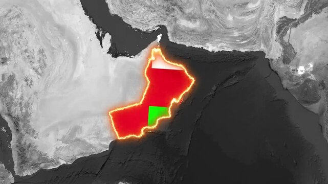 Glowing Oman Map Highlighted with National Flag on World Map Motion Graphic Animation