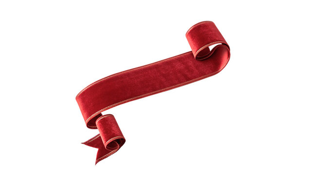 Curled red ribbon satin decorative scroll festive ornament single isolated on transparent background