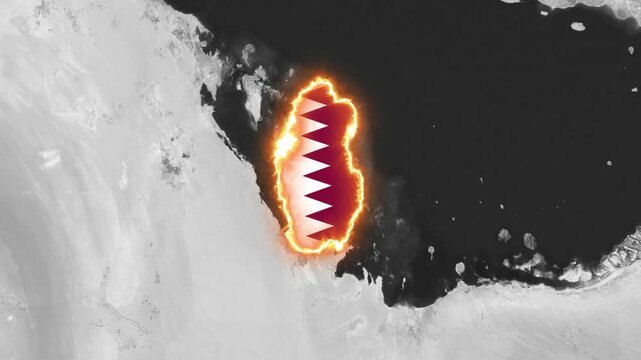 Glowing Qatar Map Highlighted with National Flag on World Map Motion Graphic Animation