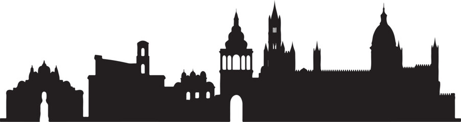 Fototapeta premium Black silhouette skyline of historic European architecture a vector illustration for travel and city concepts