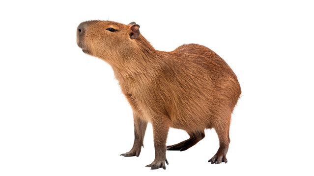 Capybara wild large rodent mammal side view standing proud isolated on transparent background