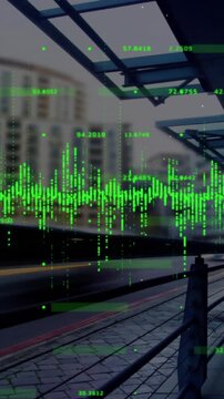 Animation of financial data processing over city
