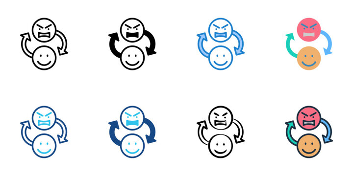 Sentiment icons set multiple style collection. Editable stroke 