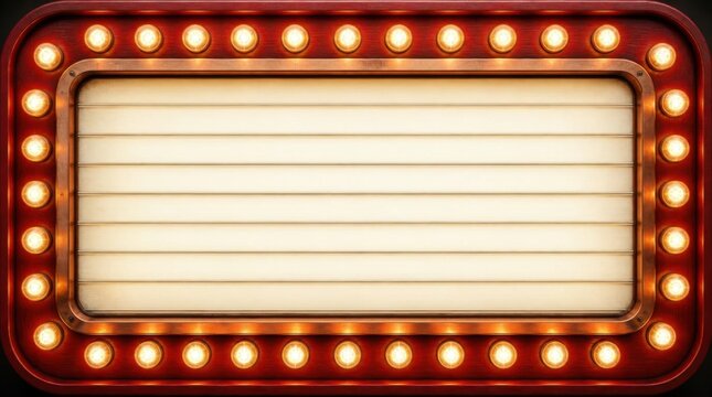 Vintage marquee sign with glowing lightbulbs and empty center space