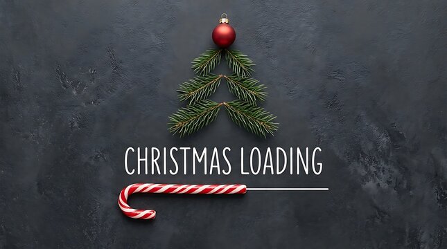 Christmas loading concept with candy cane and fir tree