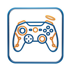 Neon orange and blue game controller set inside a rounded square on black background gamepad isolated on a transparent background © REZAUL