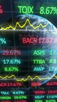 Animation of statistics and financial data processing over globe