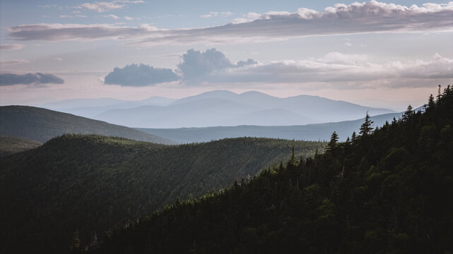 Scenic view of hazy forested mountain range, Appalachian Trail.
