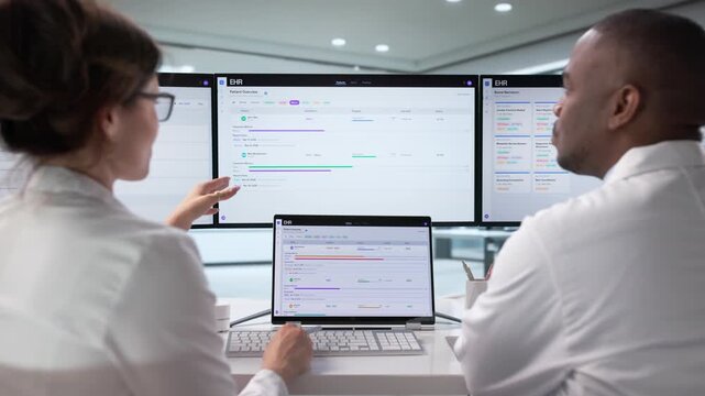 Healthcare Worker And IT Specialist Discussing Electronic Patient Records