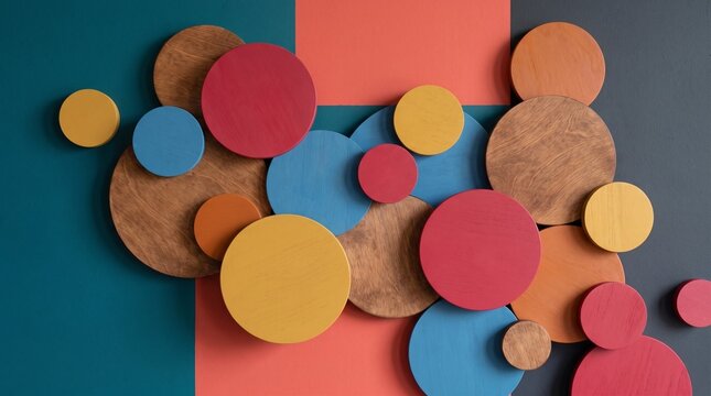 Colorful ring-shaped wood pieces representing diversity and inclusion in society