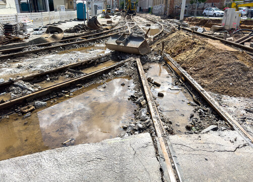 Tram Track Renovation in an Urban City Street