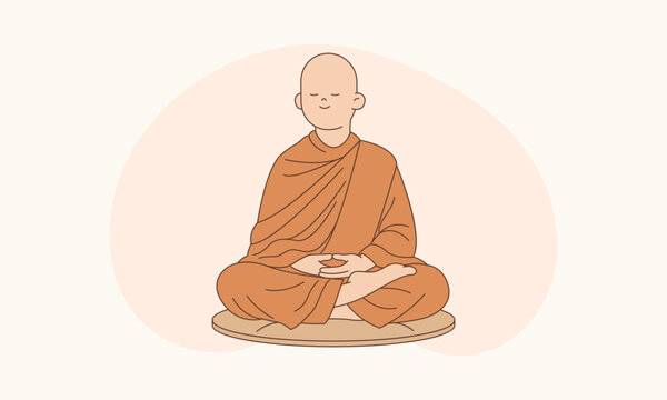 Buddhist Monk Meditating in Peaceful Posture Illustration