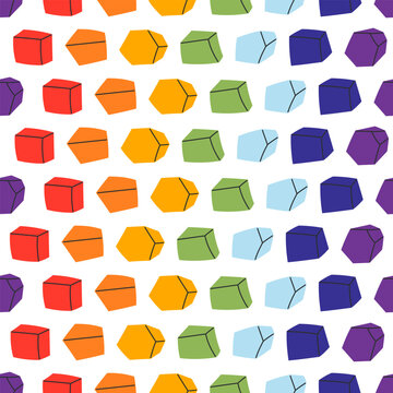 Seamless rainbow pattern crystals for harmonizing the 7 chakras. Seven small faceted gemstones. Flat vector illustration