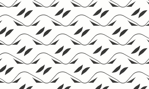 Black and White Seamless Wavy Stripe Pattern with Flying Bird Silhouettes Vector Repeat
