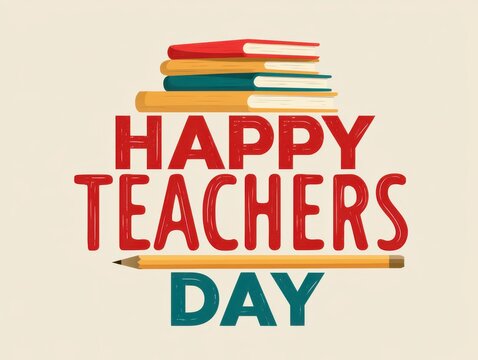 Happy teachers day colorful books and pencil illustration