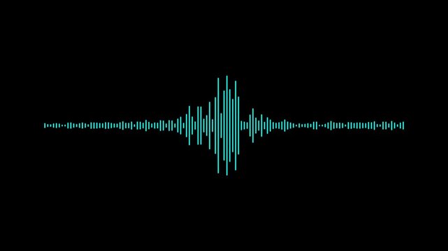 Cyan audio waveform spectrum moving animation on black background. Sound wave pattern audio visual waveform. Motion graphics of music bar concept,4k animation video.