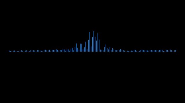 Sound wave audio spectrum equalizer frequency line with digital voice recording waveform on black background for music track player.