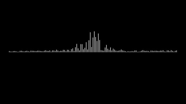 Sound wave audio spectrum equalizer frequency line with digital voice recording waveform on black background for music track player.