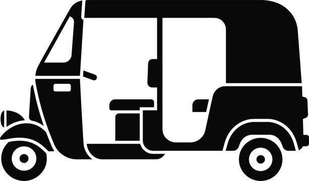 Auto rickshaw tuk tuk vehicle silhouette vector illustration isolated on white background for Asian public transport design (17 words)