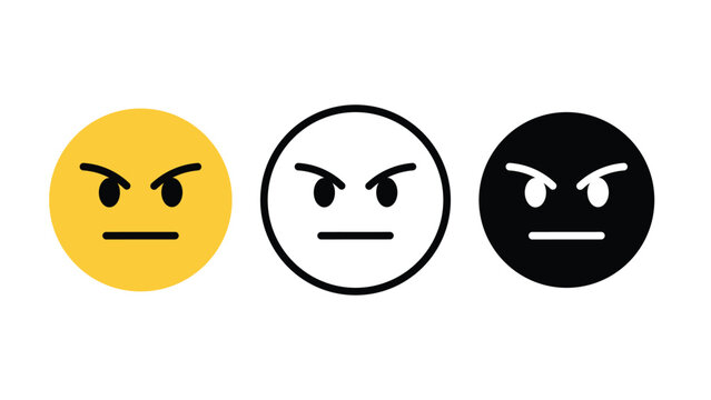 Angry serious face emoji emotion icon set outline silhouette and color vector isolated on white background