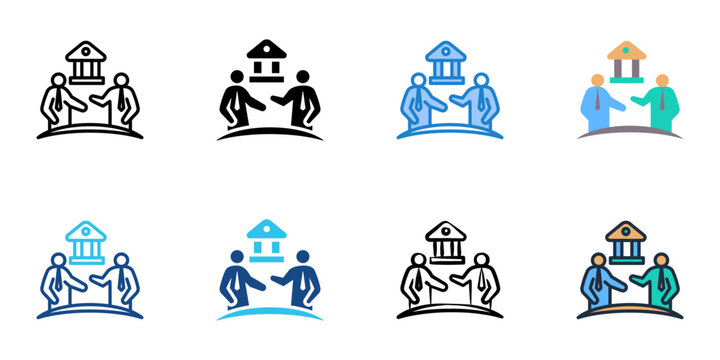 Public affairs icons set multiple style collection. Editable stroke 