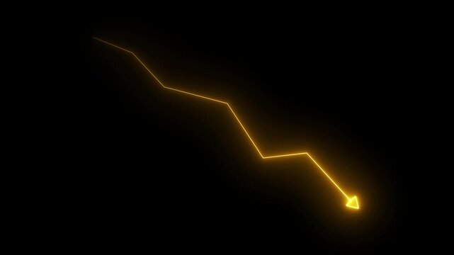 Global business line animation. Abstract glowing neon line business graph growth arrow to down arrow on black background 4k video