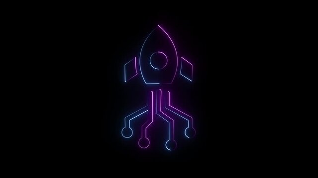 Abstract air plan icon animation with neon shine in black background. Glowing Simple plane icon, flay icon animation concept, simple flat plane animation. Airplane line path animation, 4k video.