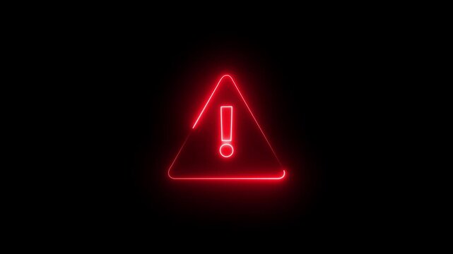 glowing light neon blue color warning attention icon animation danger risk alert road warning sign stop error signal emergency issue sign symbol ,Neon warning icon animation.