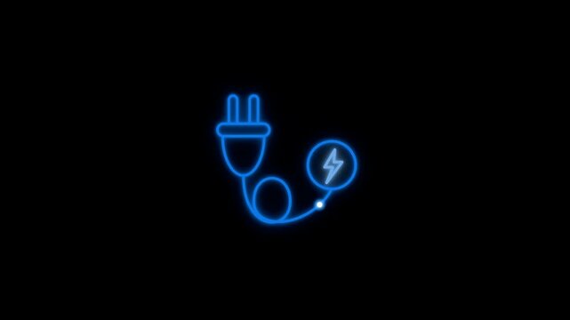 Neon electric plug icon animation with glowing lightning bolt symbol for energy and power concepts