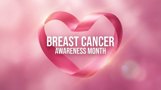 A beautiful illustration featuring a pink ribbon shaped like a heart to support the annual breast cancer awareness month pink ribbon campaign for global health
