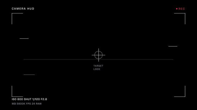 Digital camera viewfinder interface overlay displaying target lock reticle system technology visual