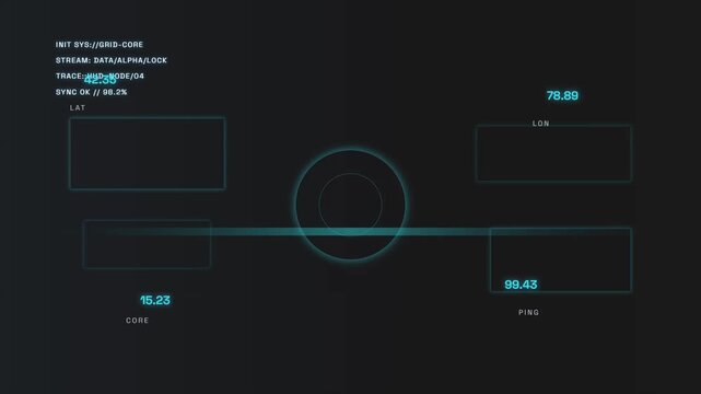 Futuristic digital interface display with screen presents minimalist HUD layout rectangular frames