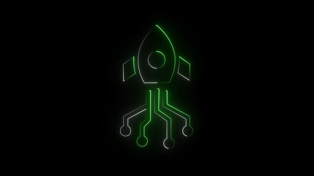 Abstract air plan icon animation with neon shine in black background. Glowing Simple plane icon, flay icon animation concept, simple flat plane animation. Airplane line path animation, 4k video.