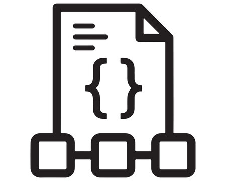  Programming code file document icon with brackets and connected blocks diagram software development script vector developer logo database sign system architecture coding symbol document