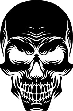 A skull design in a vintage retro woodcut style