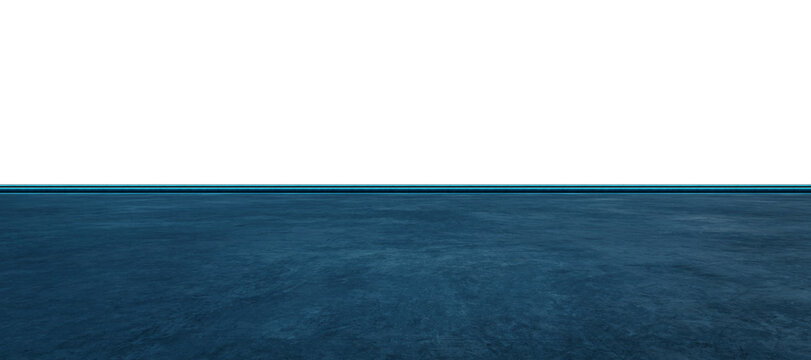 3d rendering empty blue concrete floor with glowing horizon line