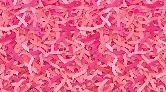 A vibrant background pattern featuring numerous pink ribbon symbols created to support the annual breast cancer awareness month pink ribbon campaign for global health advocacy