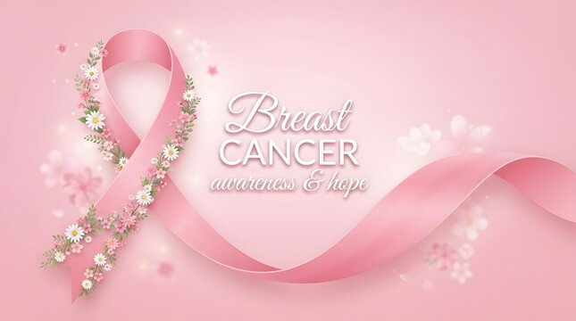 A beautiful composition featuring a symbolic pink ribbon representing breast cancer awareness month pink ribbon displayed elegantly against a soft pastel pink background for charity