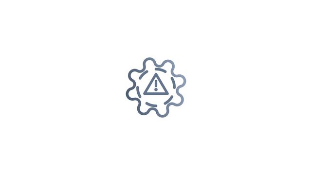 Animated gear icon with warning symbol, minimalist industrial alert for technical troubleshooting and system error notifications