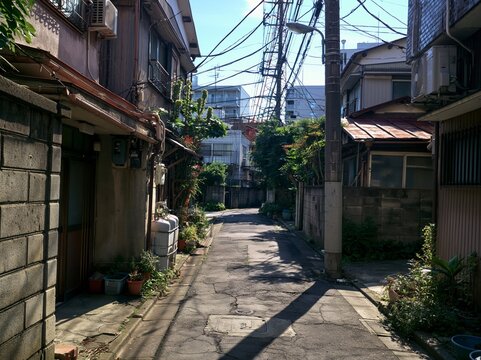 ノスタルジックな雰囲気が漂う古い日本家屋が並ぶ静かな路地裏