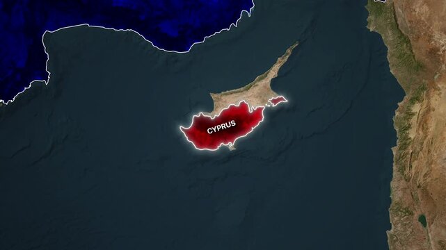 Animated satellite map zooming from Turkey to a highlighted Cyprus