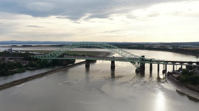 Scenic aerial view of the silver jubilee bridge