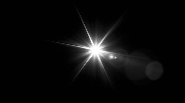The Starburst Light in a Black Background Amid Lens Flare and Radiant Beams
