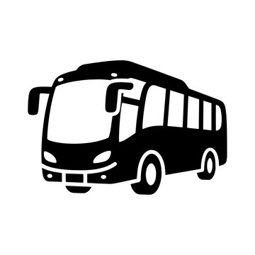 Black silhouette icon of a modern tour bus viewed from the front quarter with coach icon transportation graphic vehicle vector