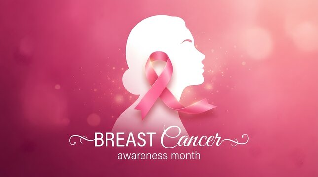 A beautiful illustration featuring a woman silhouette and a pink ribbon for breast cancer awareness month pink ribbon campaign to support patients and survivors worldwide