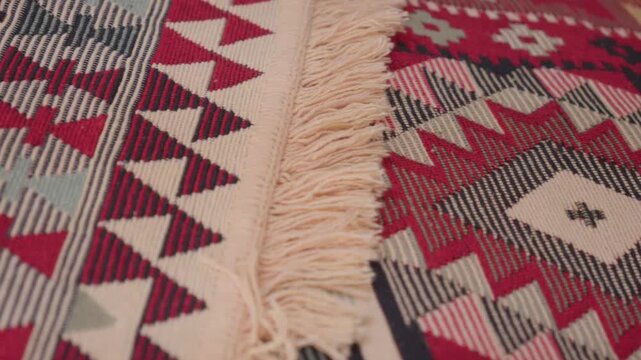 Traditional hand woven flatweave wool kilim runner vibrant geometric diamond medallion pattern