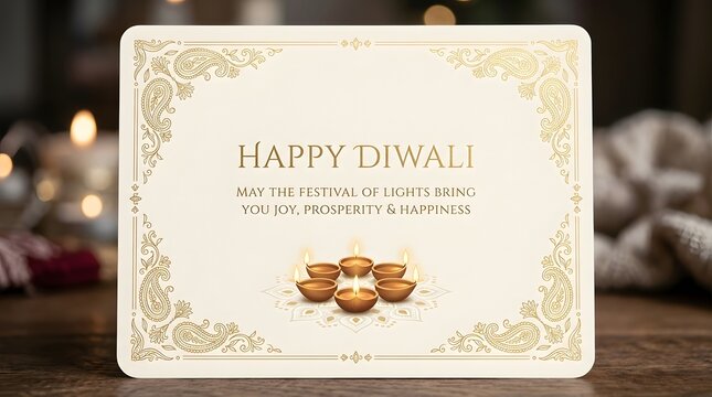 Elegant happy diwali greeting card with golden diya lamps