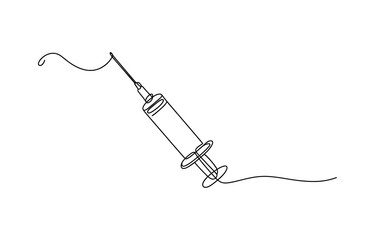 Obraz premium Continuous single line drawing of a medical syringe