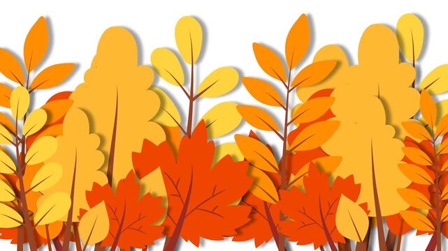 Stylized Autumn Leaves and Trees Paper Cut Animation for Fall Equinox Background.